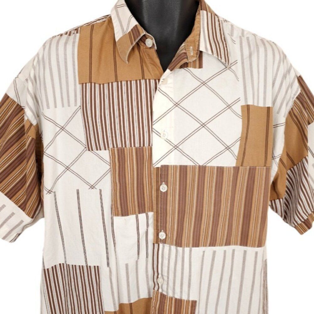 Koman Jeans Shirt Mens Size Large Brown Geometric Abstract Streetwear